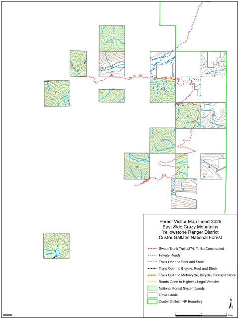 East Side Crazy Mountains Forest Visitor Map insert — Custer Gallatin National Forest (2026)