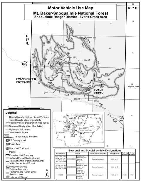 Motor Vehicle Use Map - Evans Creek Area — Mount Baker-Snoqualmie National Forest