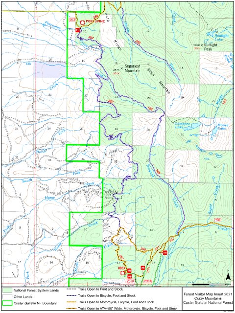 Porcupine Ibex Forest Visitor Map Insert — Custer Gallatin National Forest (2021)