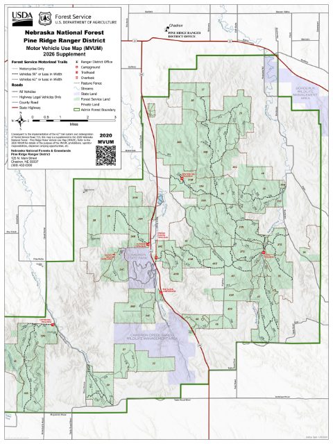Nebraska National Forest, Pine Ridge Ranger District MVUM supplement (2026)