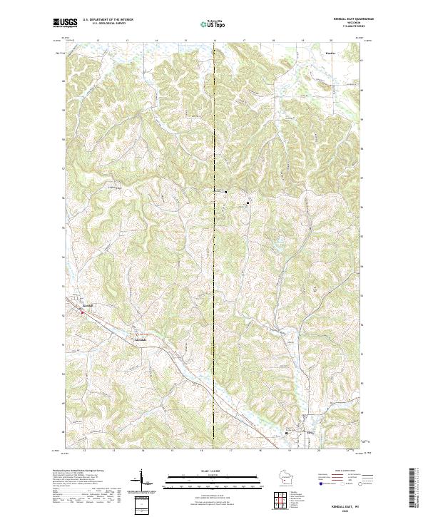 Kendall East, WI — USGS 7.5-minute topo (2022)