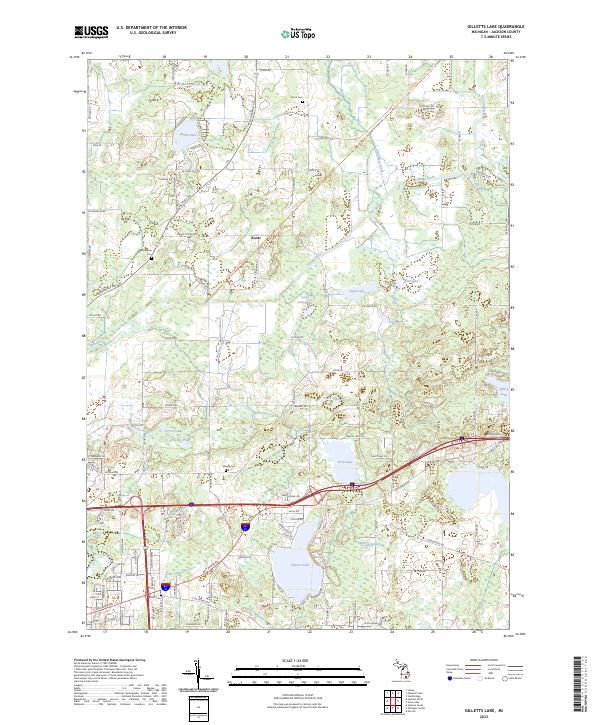 Gilletts Lake, MI — USGS 7.5-minute topo (2023)