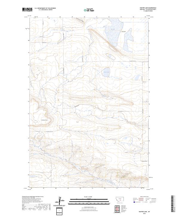 Hunter Lake, MT — USGS 7.5-minute topo (2024)