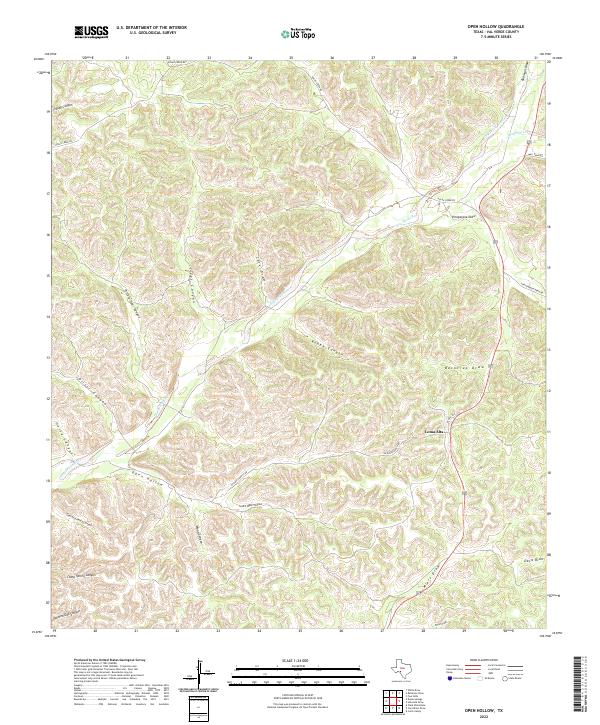 Open Hollow, TX — USGS 7.5-minute topo (2022)
