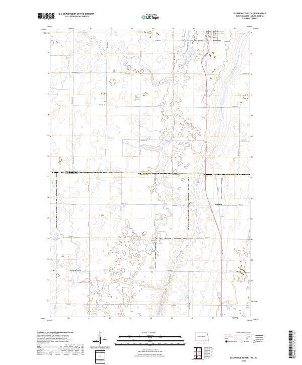 Ellendale South, ND-SD — USGS 7.5-minute topo (2024)