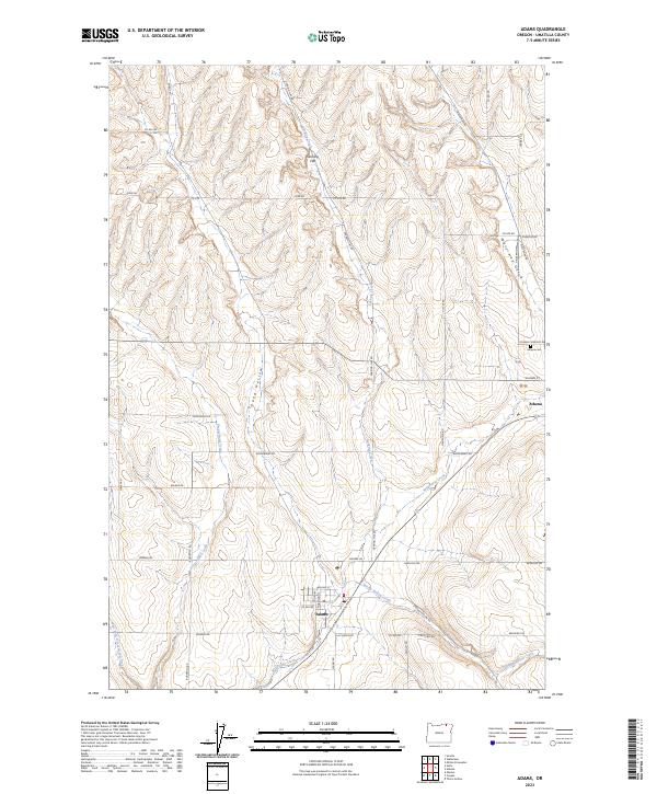 Adams, OR — USGS 7.5-minute topo (2023)