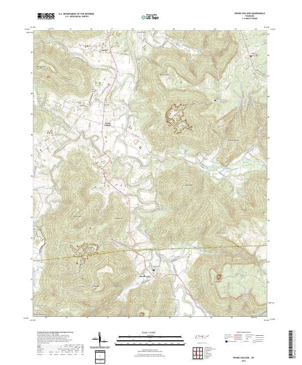 Irving College, TN — USGS 7.5-minute topo (2022)