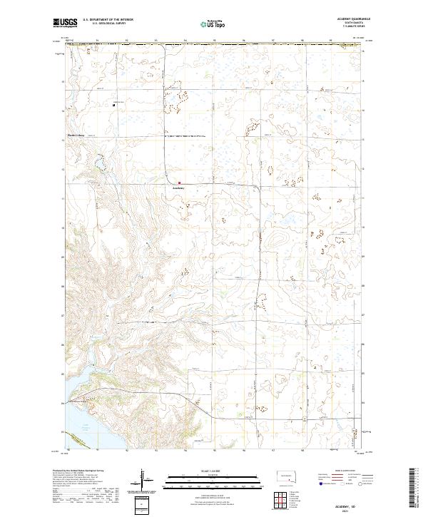 Academy, SD — USGS 7.5-minute topo (2021)