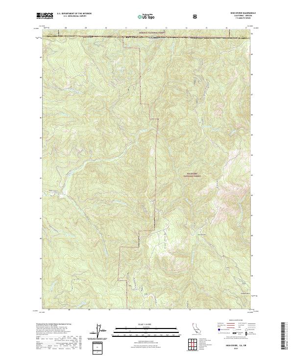 High Divide, CA-OR — USGS 7.5-minute topo (2021)