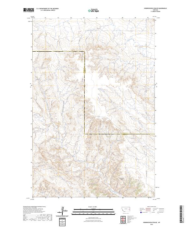 Hendrickson Coulee, MT — USGS 7.5-minute topo (2024)