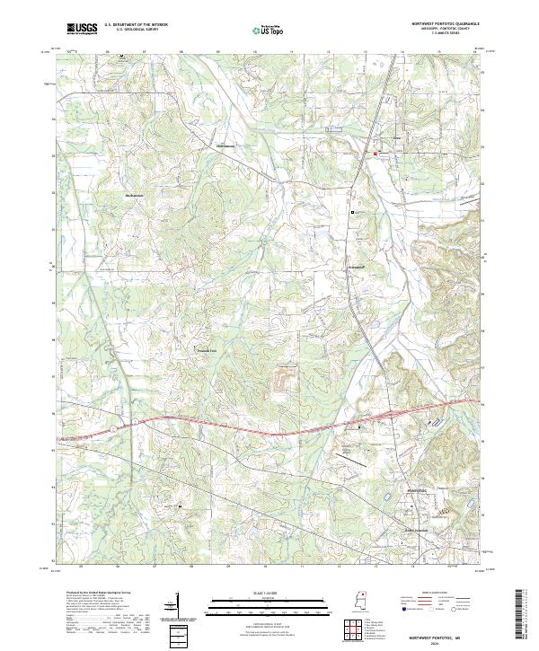 Northwest Pontotoc, MS — USGS 7.5-minute topo (2024)