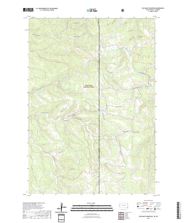 Old Baldy Mountain, SD-WY — USGS 7.5-minute topo (2021)
