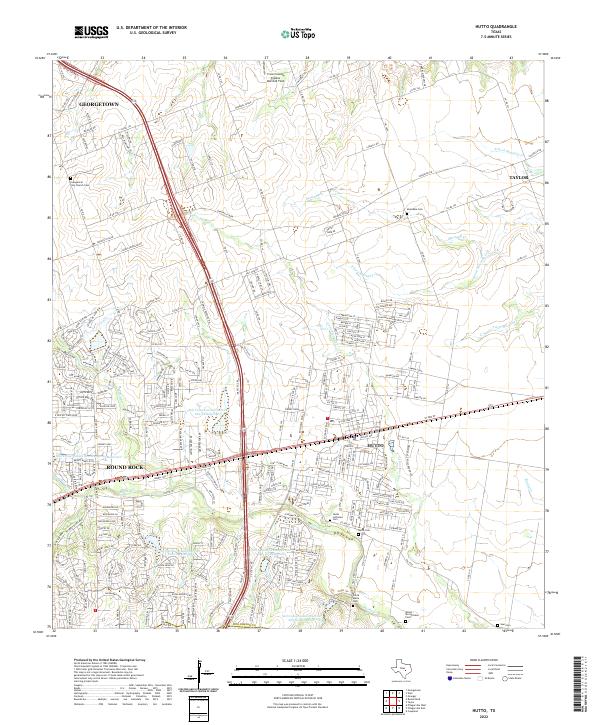 Hutto, TX — USGS 7.5-minute topo (2022)