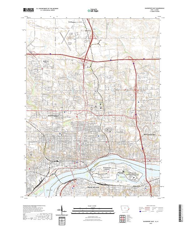Davenport East, IA-IL — USGS 7.5-minute topo (2022)