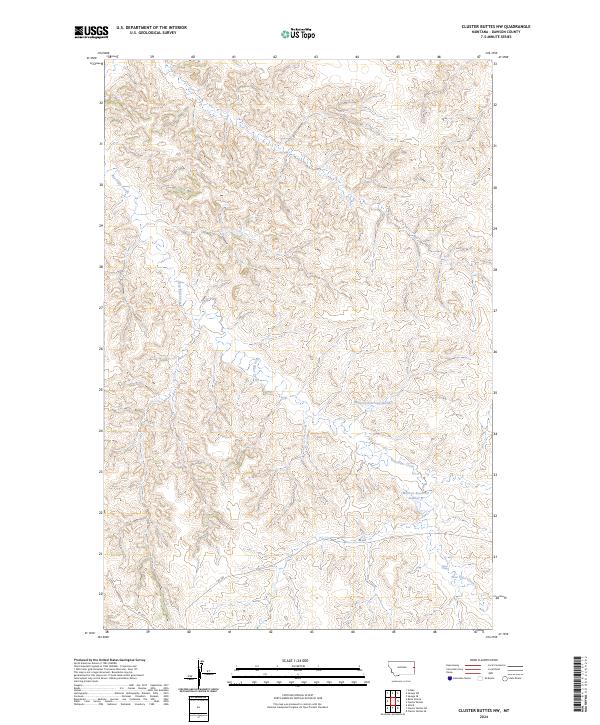 Cluster Buttes NW, MT — USGS 7.5-minute topo (2024)