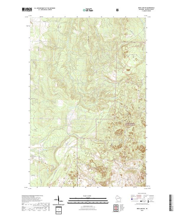 Iron Lake NE, WI — USGS 7.5-minute topo (2022)