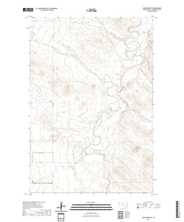 Caroline Butte, SD — USGS 7.5-minute topo (2021)