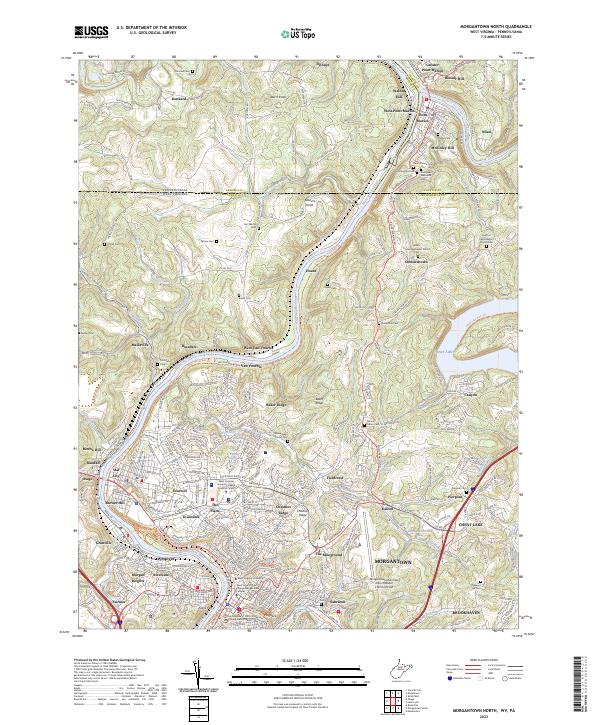Morgantown North, WV-PA — USGS 7.5-minute topo (2023)