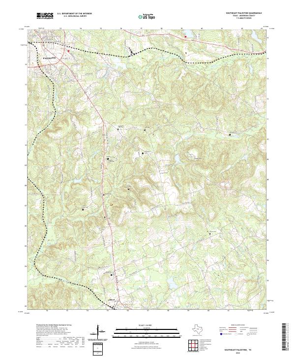 Southeast Palestine, TX — USGS 7.5-minute topo (2022)