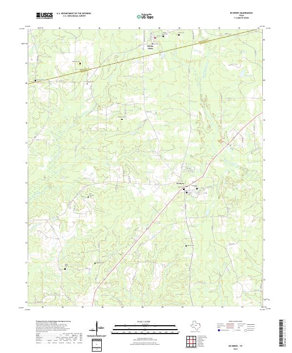De Berry, TX — USGS 7.5-minute topo (2022)