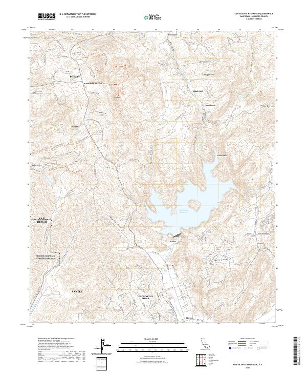 San Vicente Reservoir, CA — USGS 7.5-minute topo (2021)