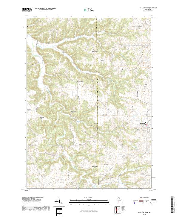 Highland West, WI — USGS 7.5-minute topo (2022)