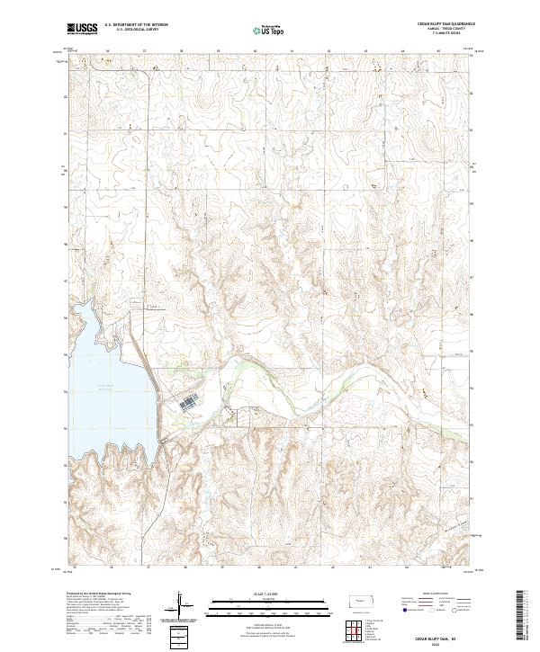 Cedar Bluff Dam, KS — USGS 7.5-minute topo (2022)