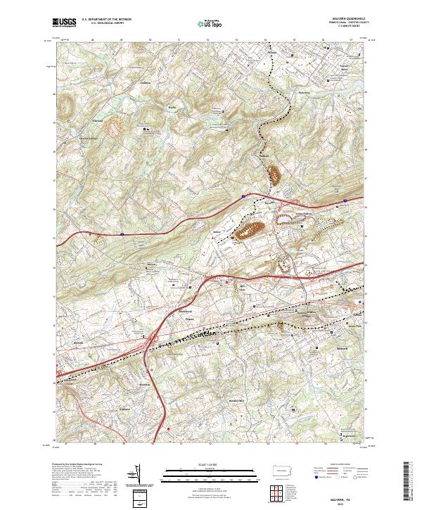 Malvern, PA — USGS 7.5-minute topo (2023)