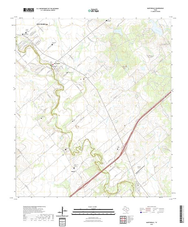 Martindale, TX — USGS 7.5-minute topo (2022)