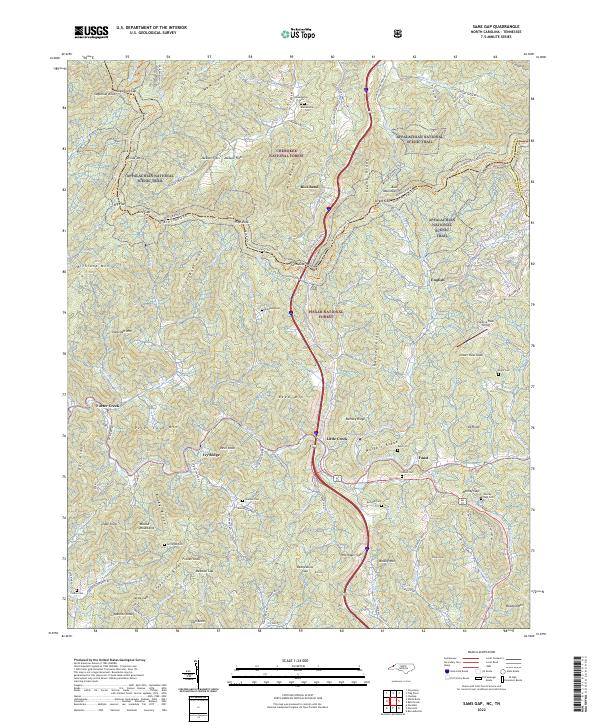 Sams Gap, NC-TN — USGS 7.5-minute topo (2022)