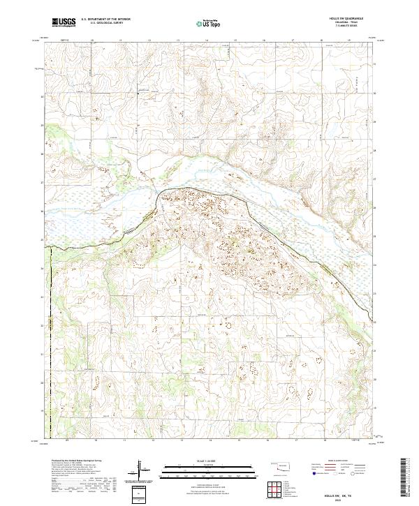 Hollis SW, OK-TX — USGS 7.5-minute topo (2022)