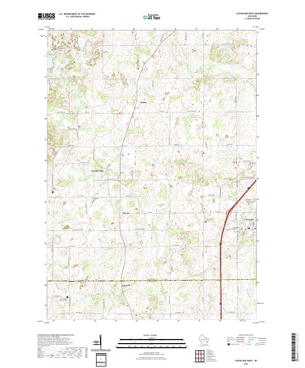 Cleveland West, WI — USGS 7.5-minute topo (2022)