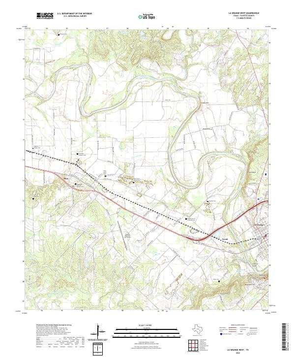 La Grange West, TX — USGS 7.5-minute topo (2022)