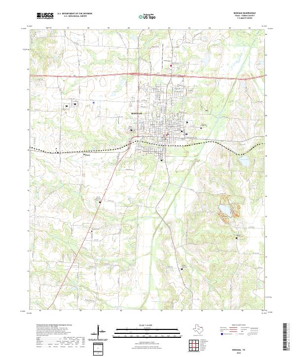 Bonham, TX — USGS 7.5-minute topo (2022)