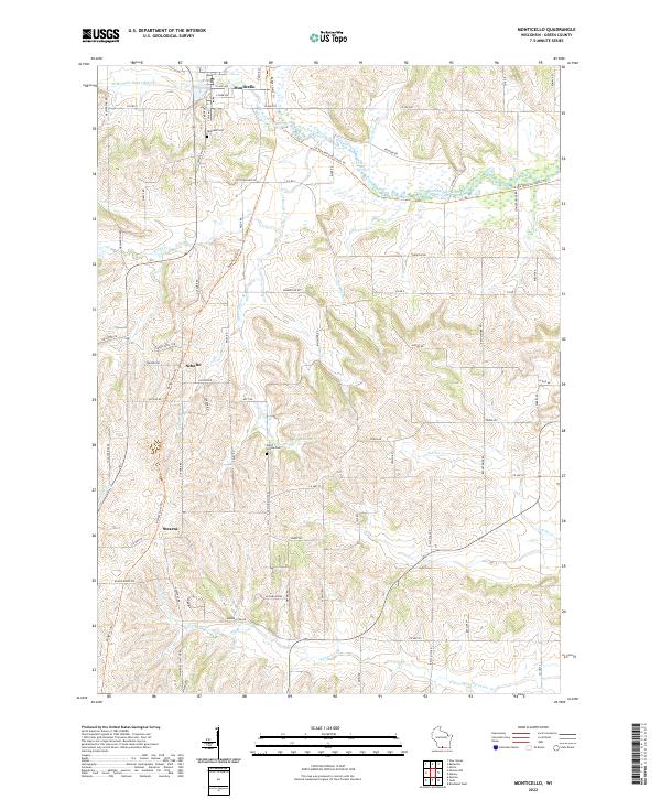 Monticello, WI — USGS 7.5-minute topo (2022)