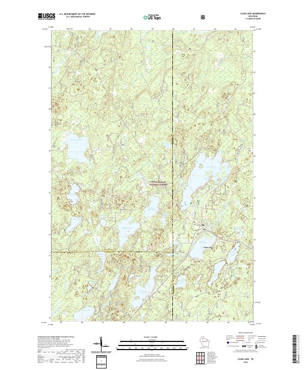 Clam Lake, WI — USGS 7.5-minute topo (2022)