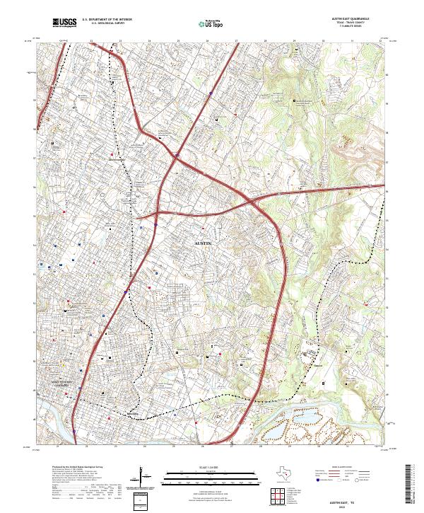 Austin East, TX — USGS 7.5-minute topo (2022)