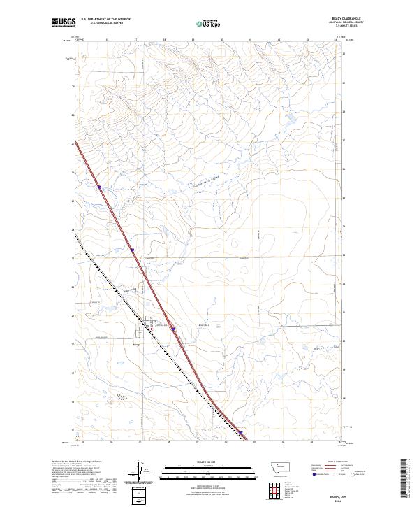 Brady, MT — USGS 7.5-minute topo (2024)