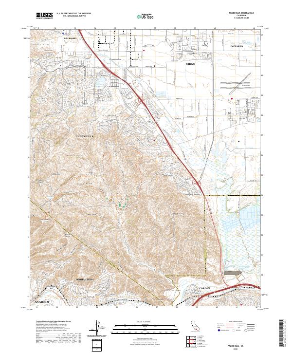 Prado Dam, CA — USGS 7.5-minute topo (2022)