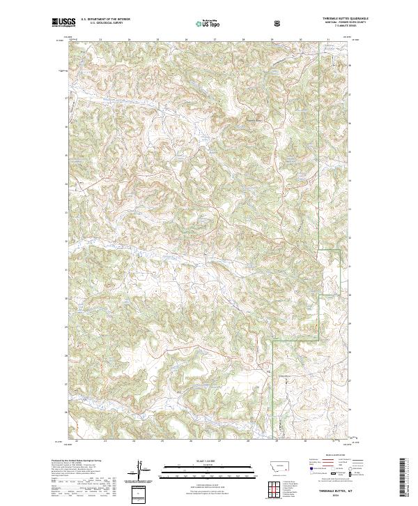 Threemile Buttes, MT — USGS 7.5-minute topo (2024)