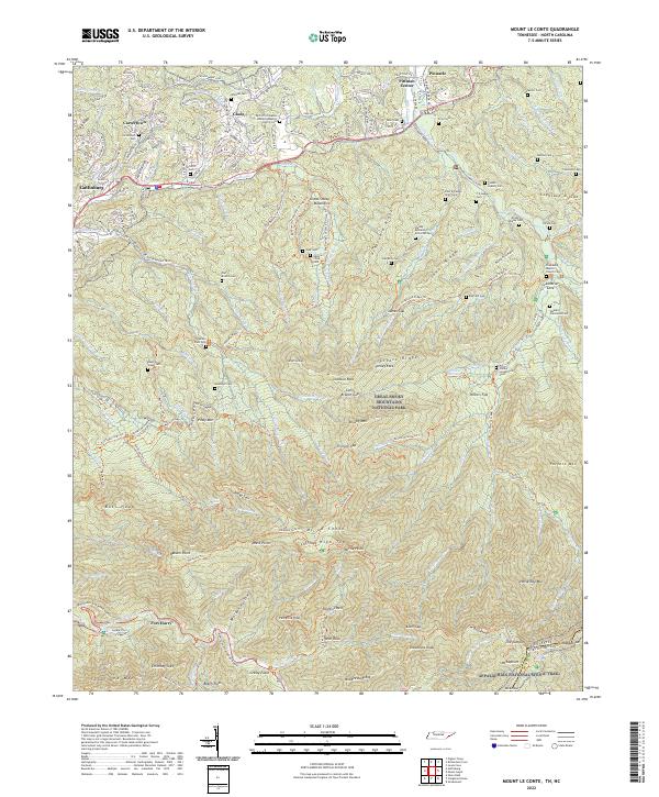 Mount Le Conte, TN-NC — USGS 7.5-minute topo (2022)