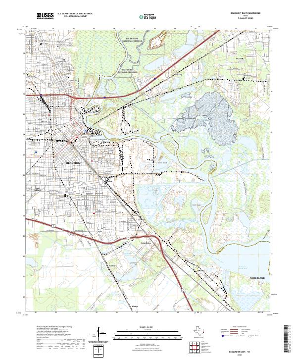 Beaumont East, TX — USGS 7.5-minute topo (2022)