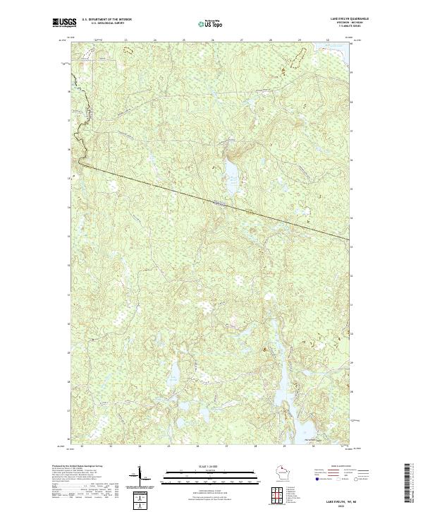 Lake Evelyn, WI-MI — USGS 7.5-minute topo (2022)