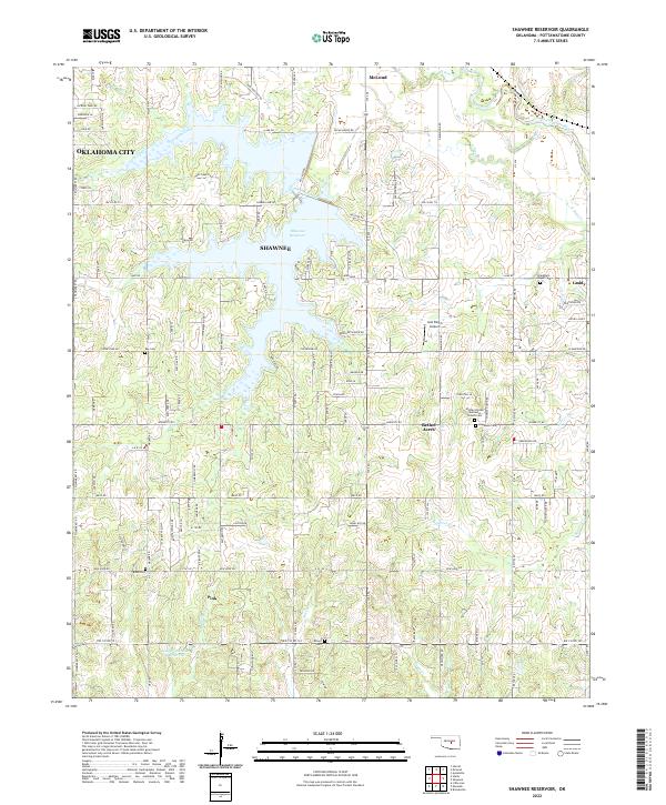 Shawnee Reservoir, OK — USGS 7.5-minute topo (2022)