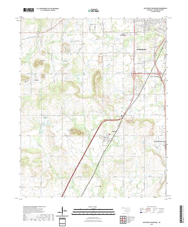 Southwest Muskogee, OK — USGS 7.5-minute topo (2022)
