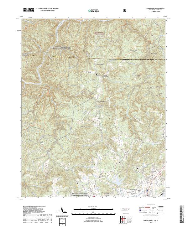 Oneida North, TN-KY — USGS 7.5-minute topo (2022)