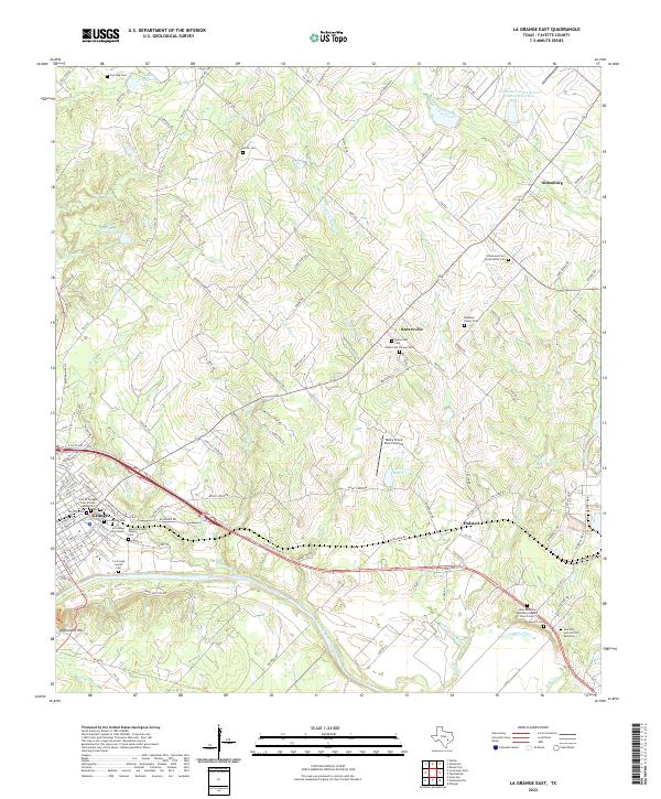 La Grange East, TX — USGS 7.5-minute topo (2022)