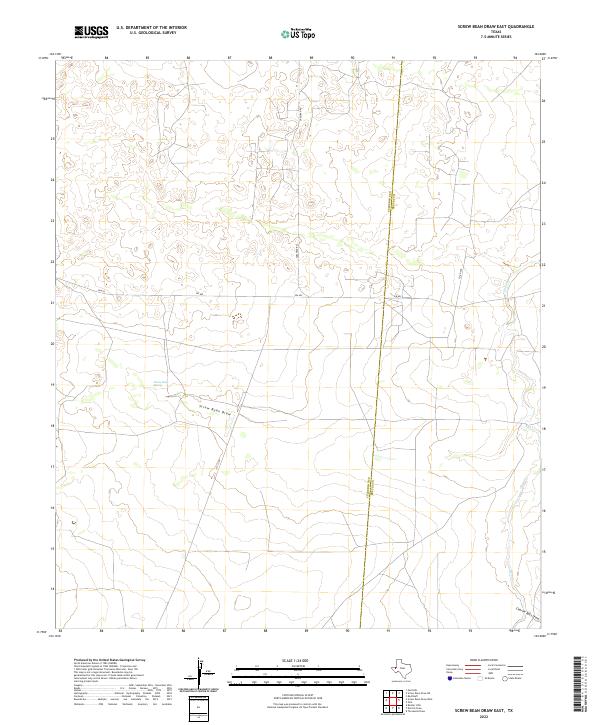 Screw Bean Draw East, TX — USGS 7.5-minute topo (2022)