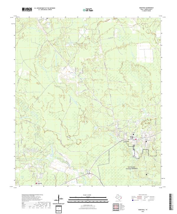 Saratoga, TX — USGS 7.5-minute topo (2022)