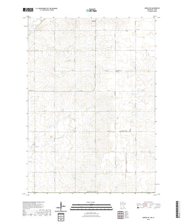 Adrian SW, MN-IA — USGS 7.5-minute topo (2022)
